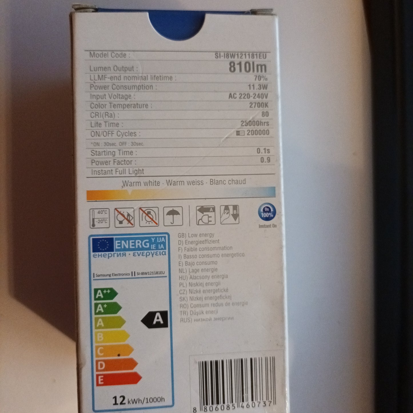 2 x Samsung LED GLS Lamp, E27, 11.3Watt 25000Hrs, Warm White Dimmable