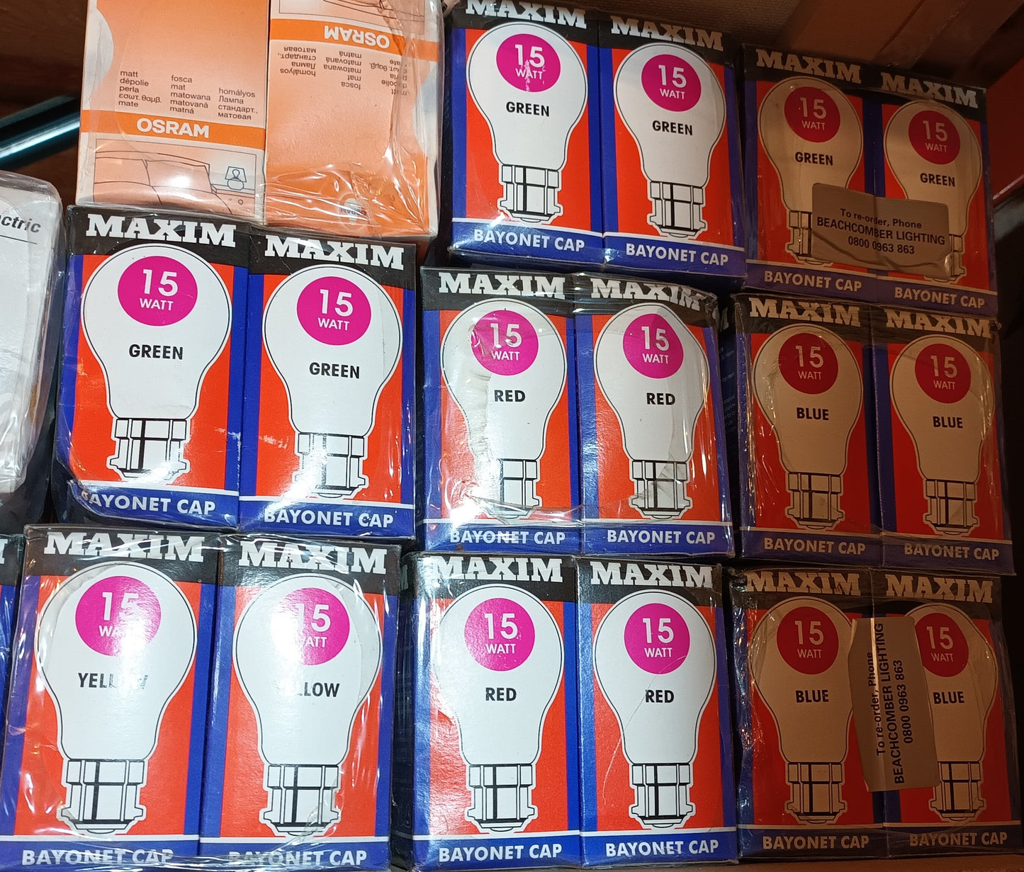 Ten x 15Watt GLS BC / B22 Festoon Coloured Bulbs Red / Blue / Yellow / Green from £13