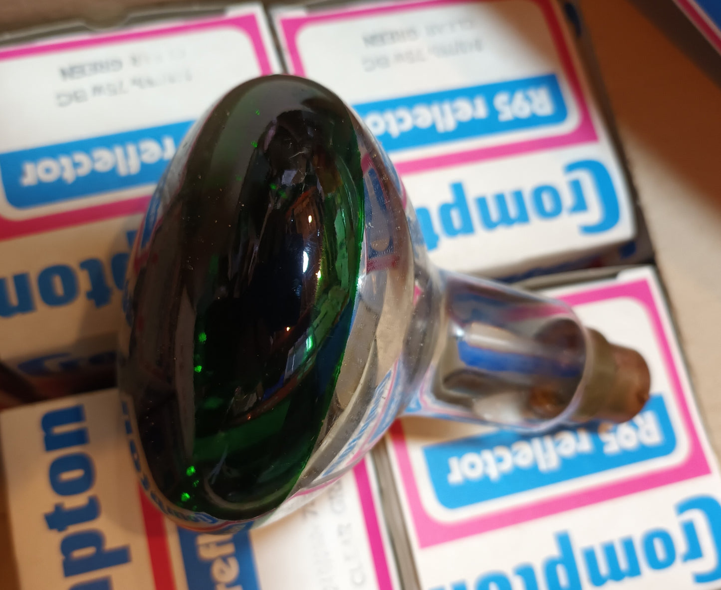 R95 Clear Green 75W BC / B22 Reflector By Crompton