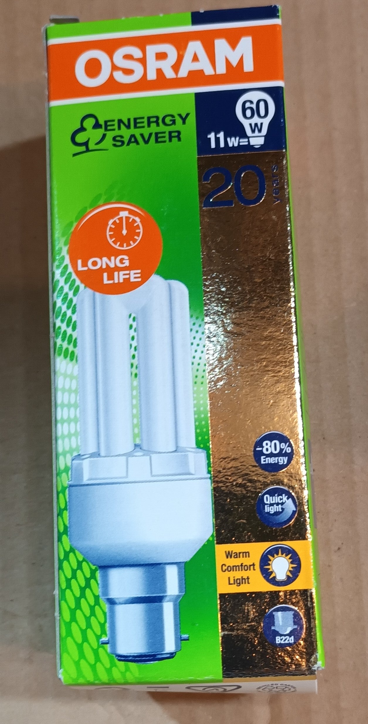 Osram Dulux 11Watt = 60w BC / B22 2500k / Warm Comfort Light 20,000hrs By Osram