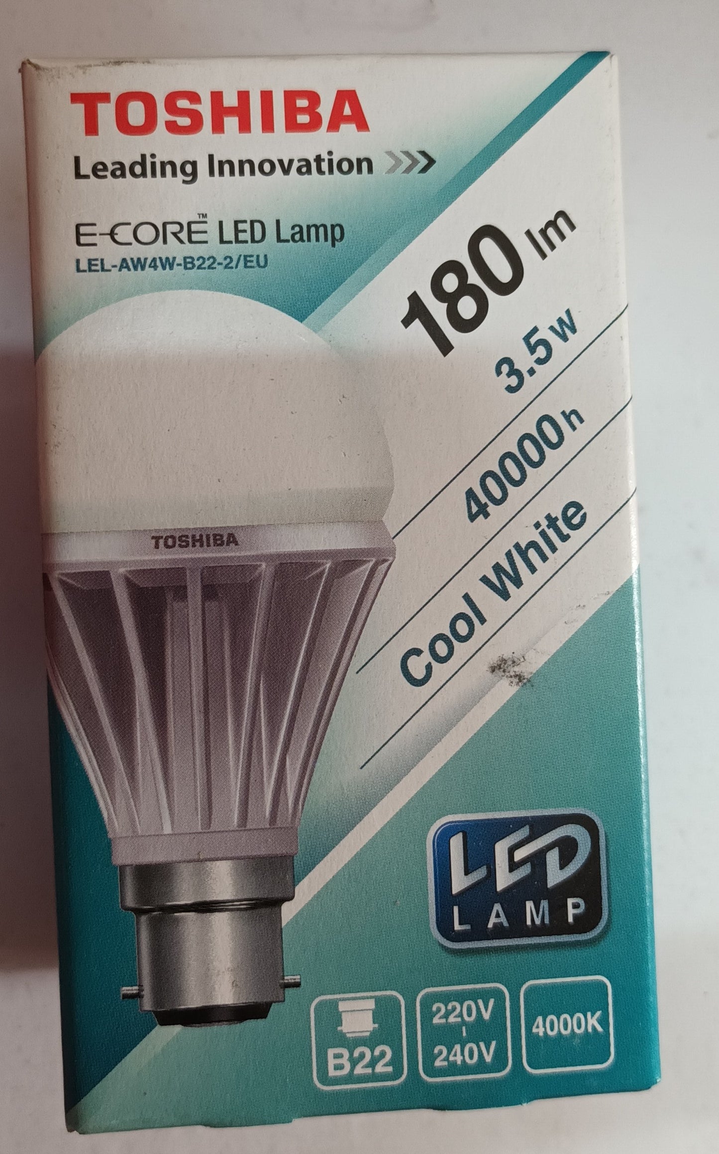 LED 3.5Watt Toshiba GLS BC / B22 4000K / Cool White Long Life 40,000H