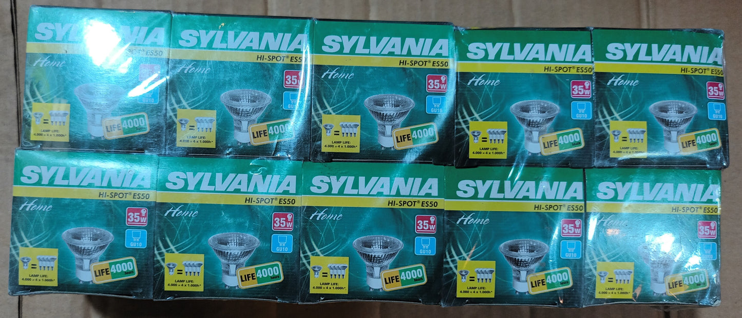 10 x Sylvania GU10 35watts clear 4,000h 25° Flood