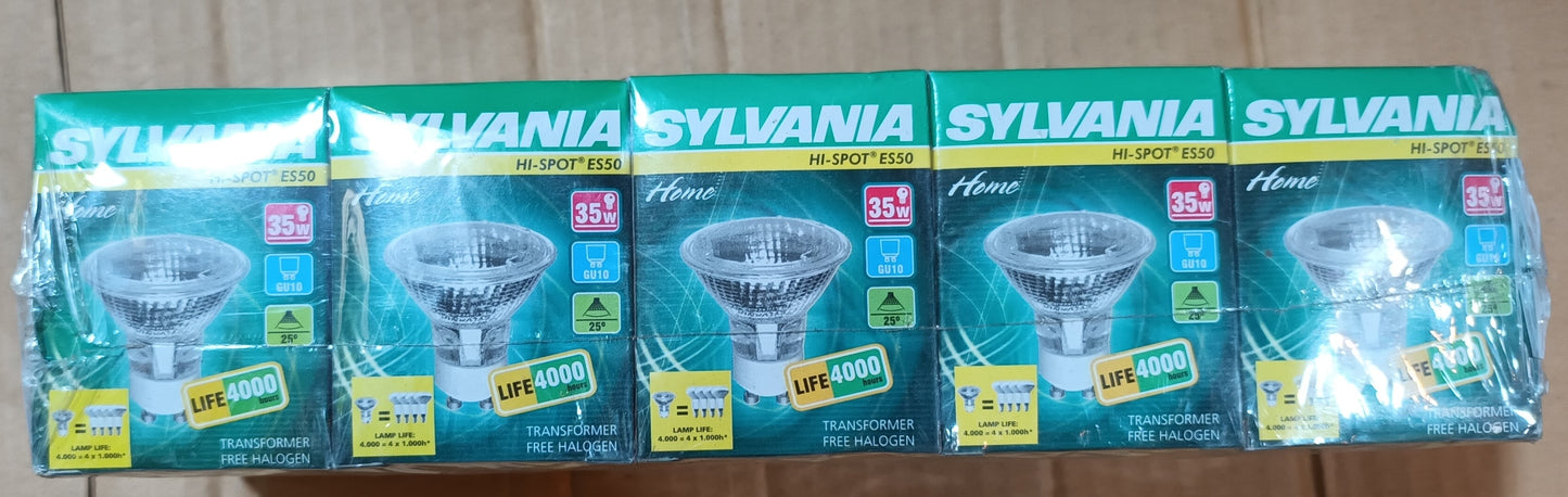 10 x Sylvania GU10 35watts clear 4,000h 25° Flood