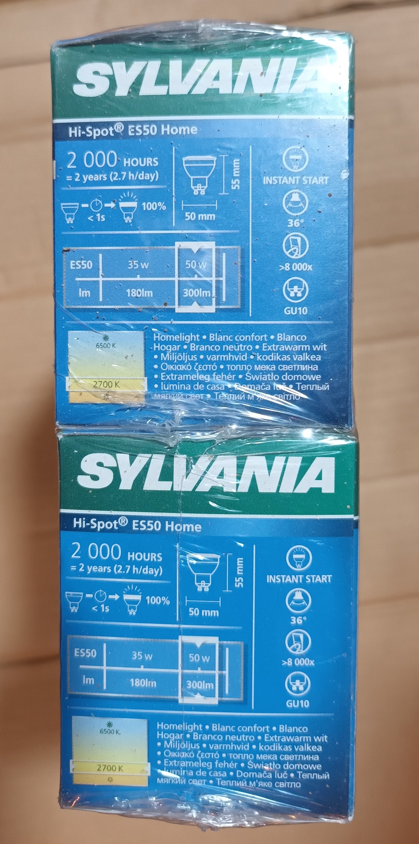 10 x Sylvania GU10 50watts hi spot es50 warm white 2,000h Dimmable