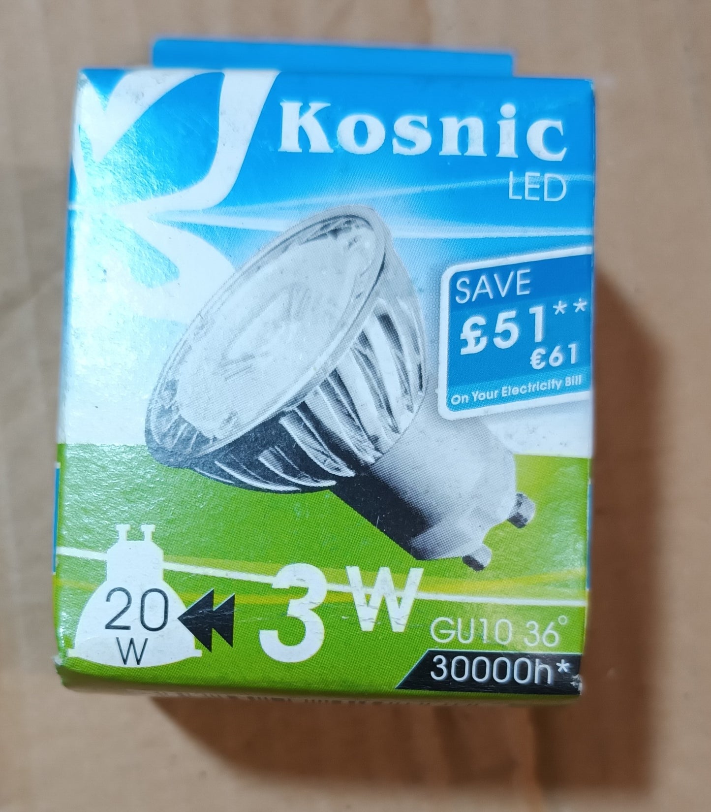 GU10 Led 3watt = 20w Cool White / 4000k Long life 30,000h by Kosnic