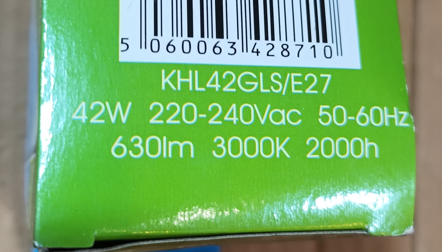 42W Halogen GLS Clear ES / E27 by Kosnic