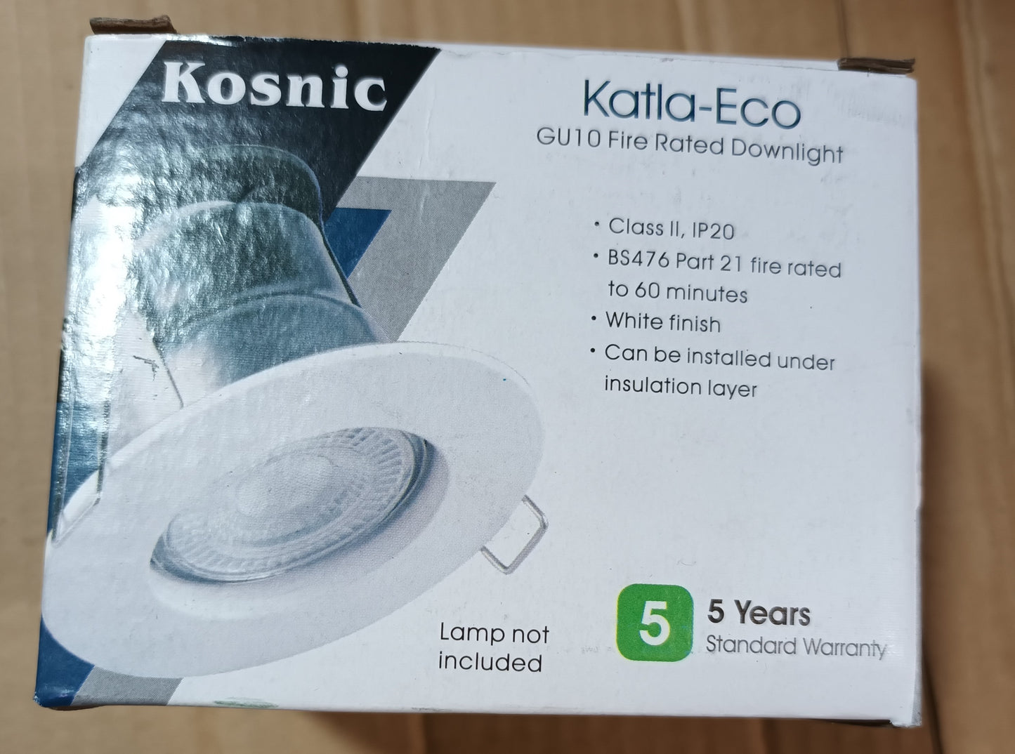 Katla-eco LED GU10 fire rated white downlight 68mm cut out by kosnic