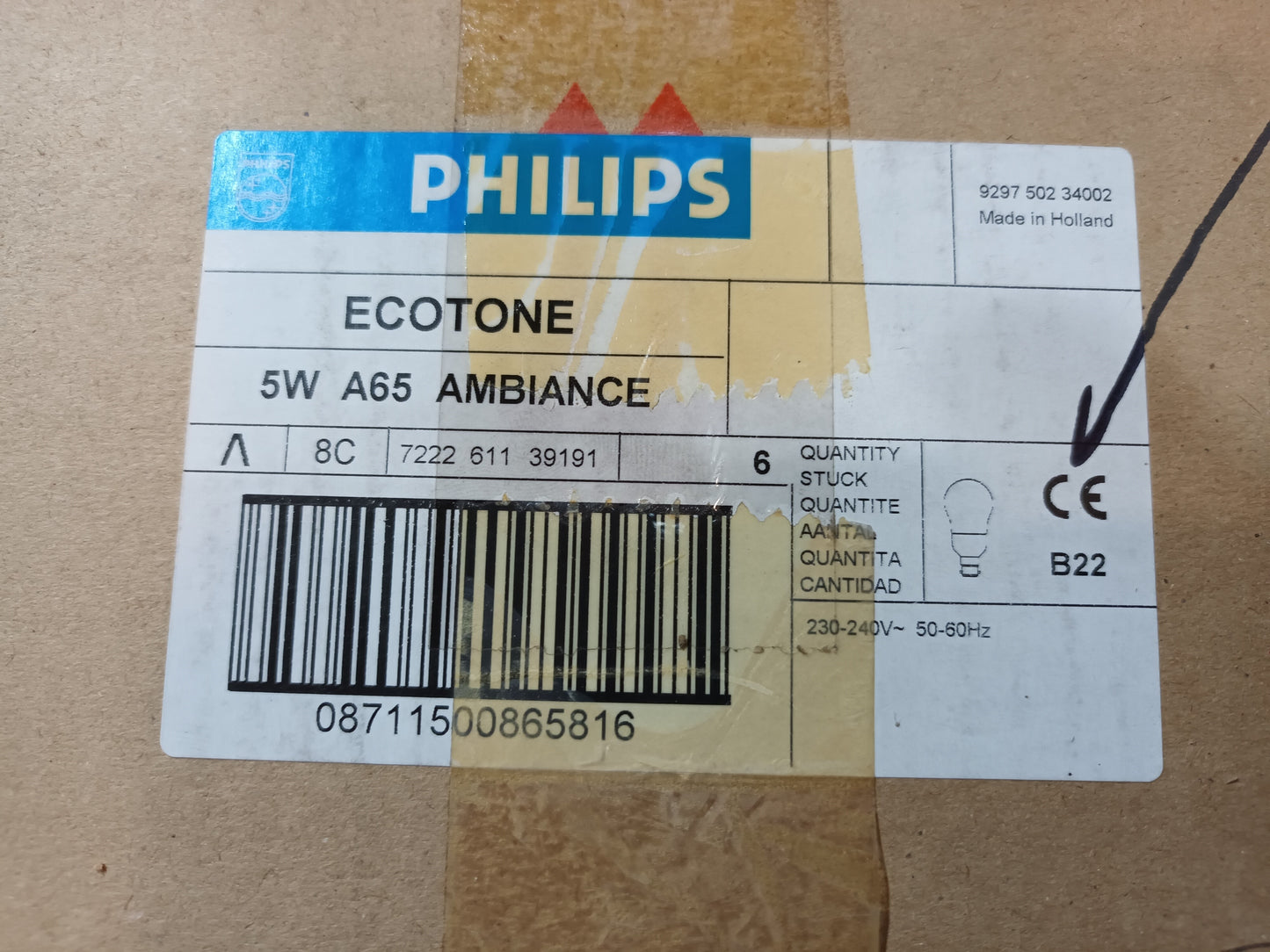 6 x Philips 5Watts = 25watt BC / B22 Ecotone Softone energy saving £18.00