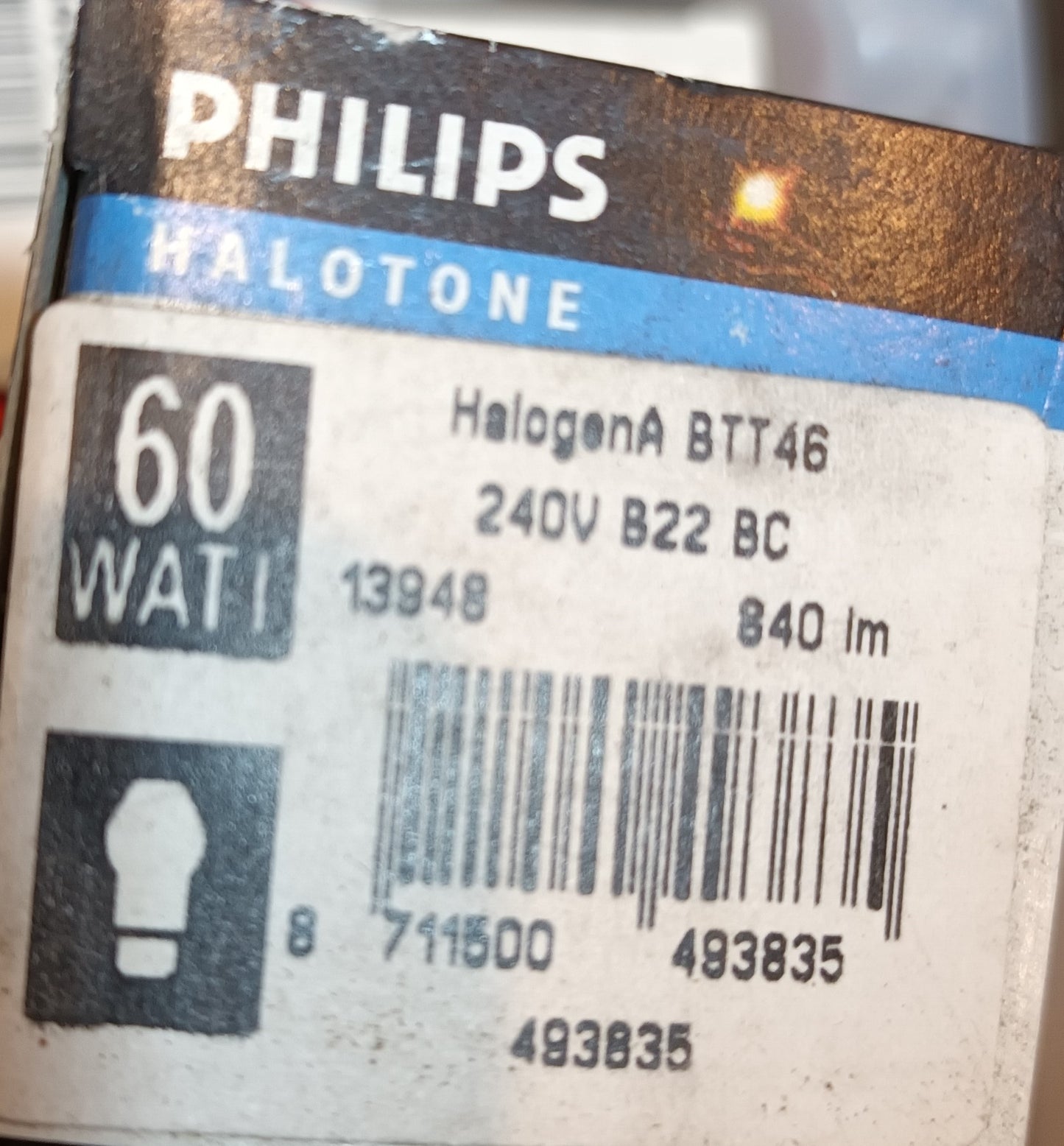 Halogen A 60W 240V BC / B22 cap Clear Bulb 15% Brighter by Philips
