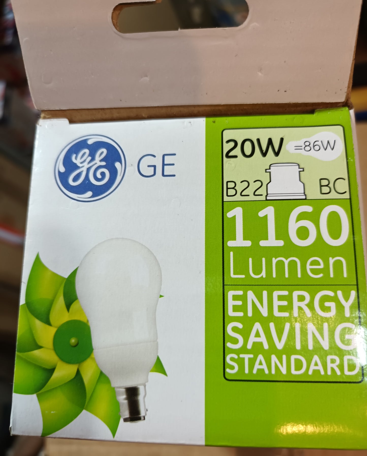 GE 20W = 86W Large GLS CFL Low Energy Lamp Warm White BC / B22 Cap as low </p>£3