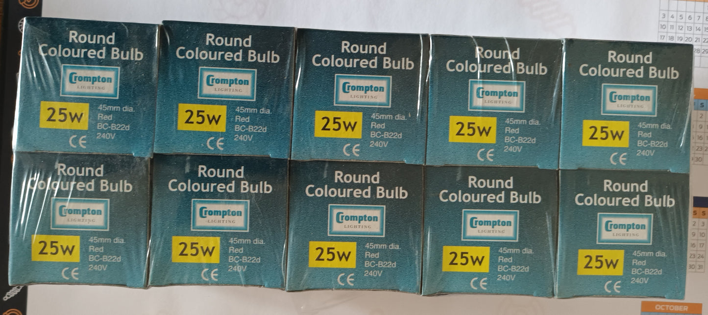 Ten X Golfball Red 25W BC / B22 By Crompton