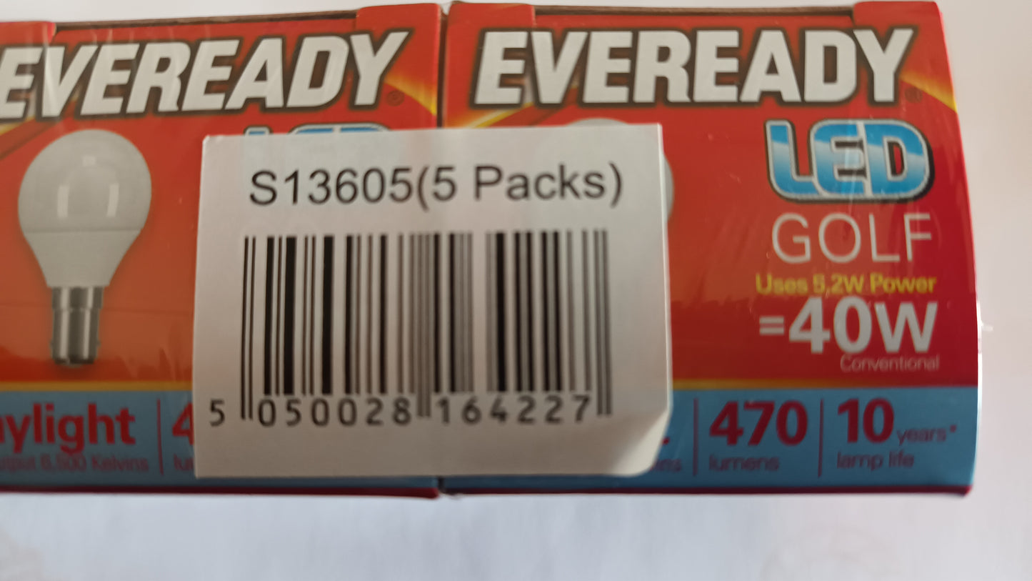 LED Golf ball sbc opal daylight 5.2w = 40w pack of five