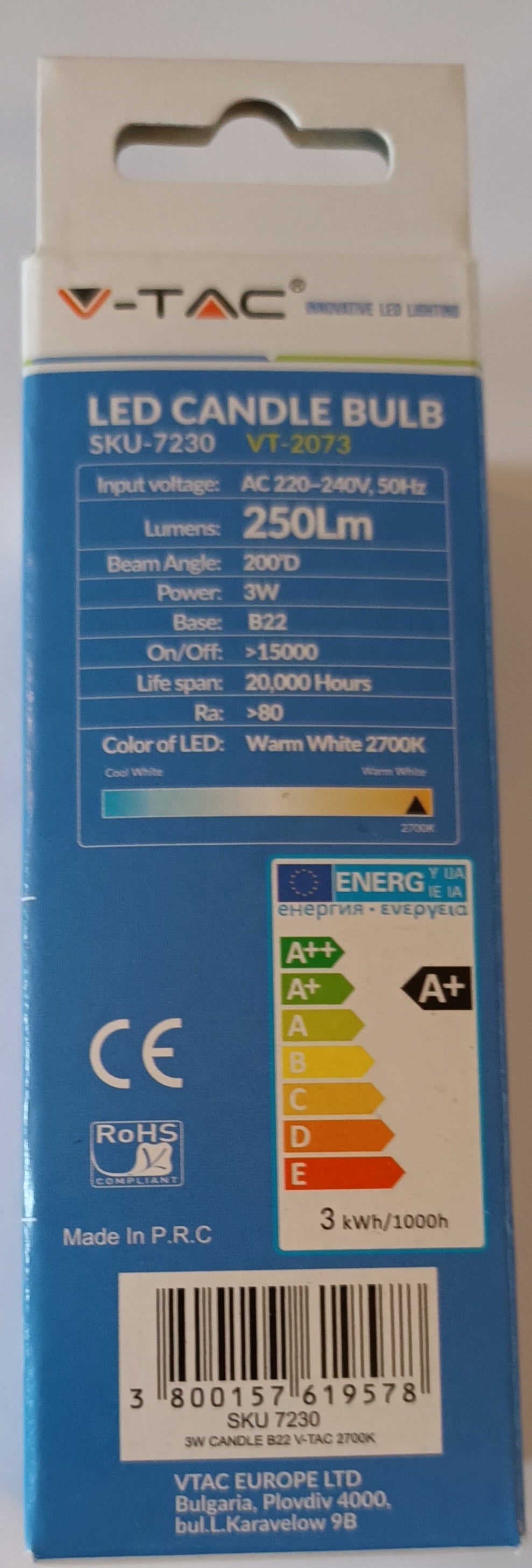 Candle LED 3 WATT BC / B22 warm white opal from £2.20