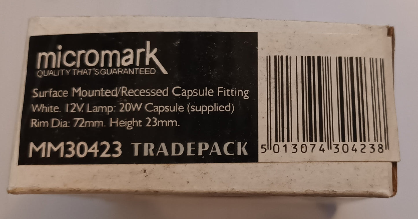 Surface mounted recessed G4 capsule fitting 12volt 20watt white MM30423