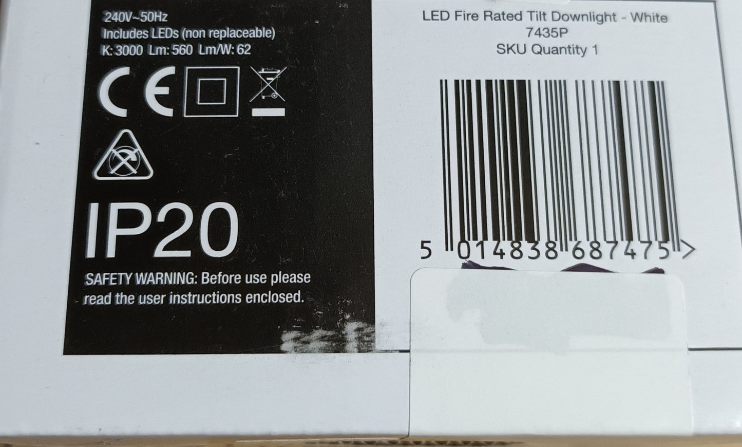 Tilt 9w LED Downlight matt white IP20, 3000K, 560lm fire rated.
