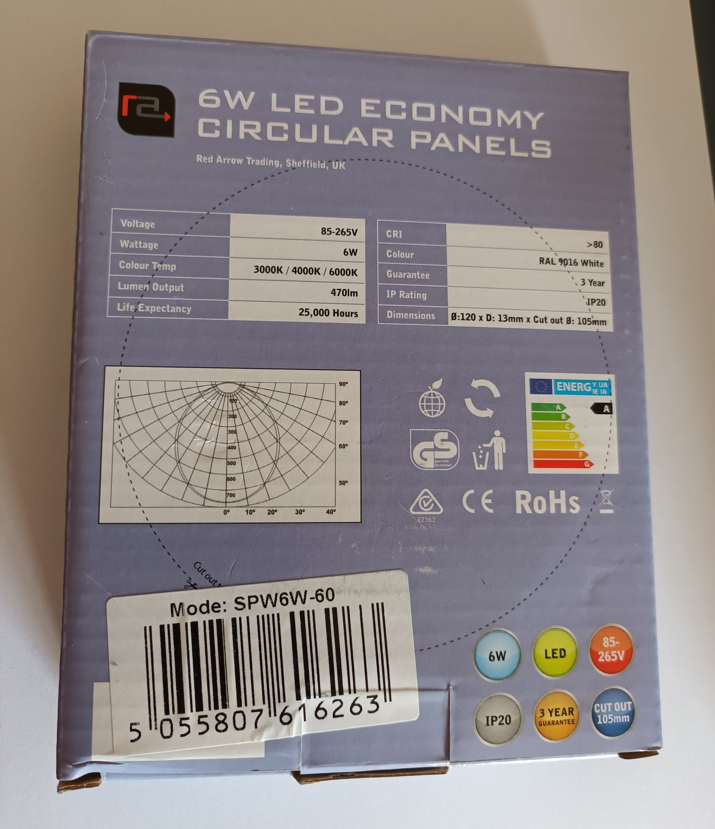 Circular LED Panel Daylight 105mm cut out 6W 120 mm Diameter White Trim