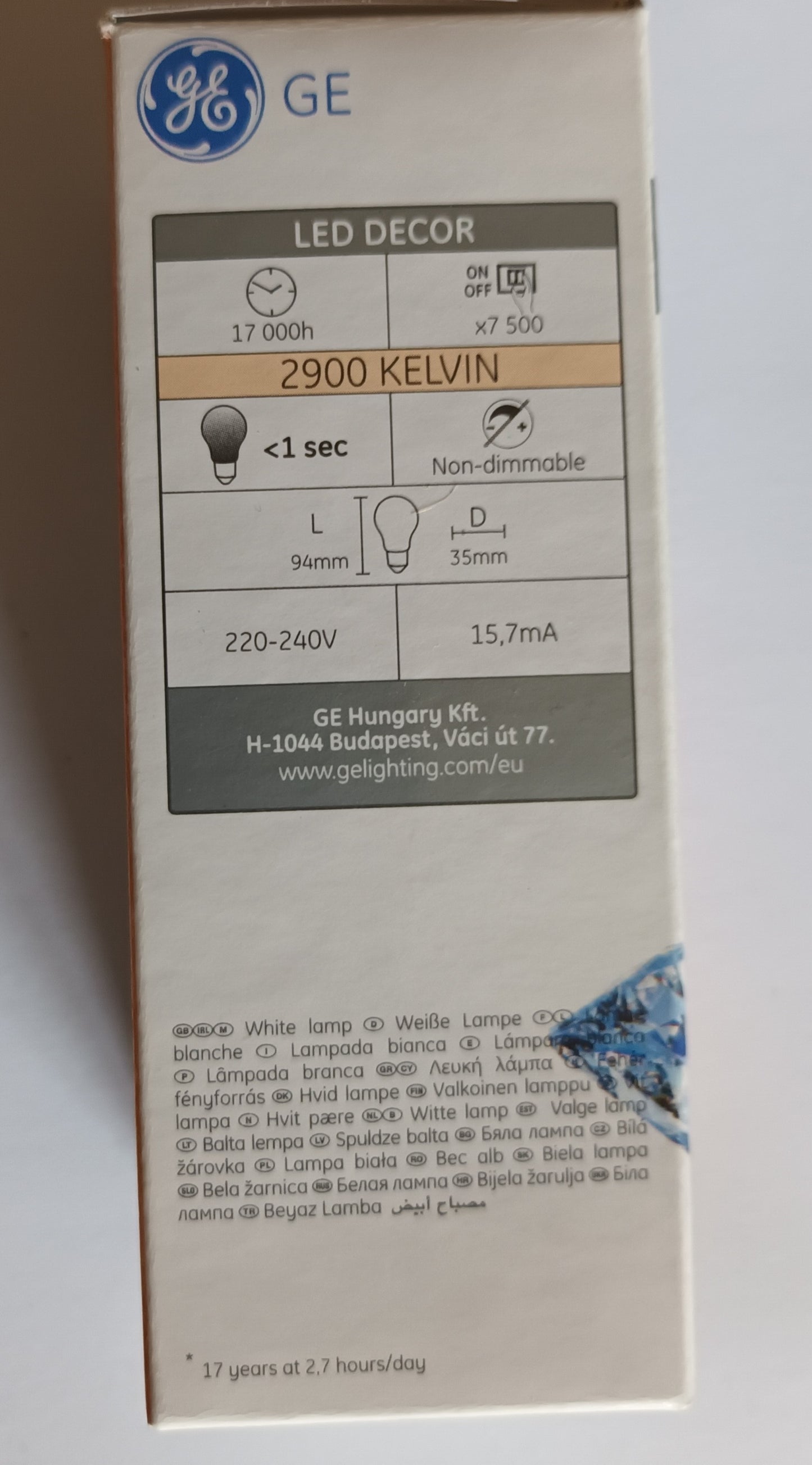 GE LED Candle 2 Watts BC / B22 cap warm white / 2900k non dimmable