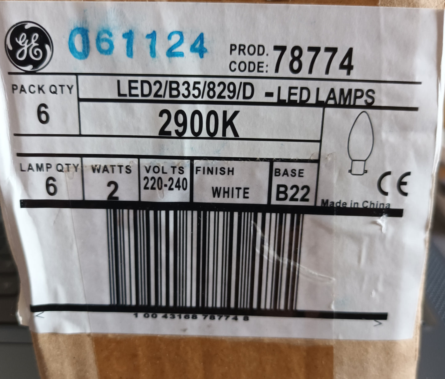 GE LED Candle 2 Watts BC / B22 cap warm white / 2900k non dimmable