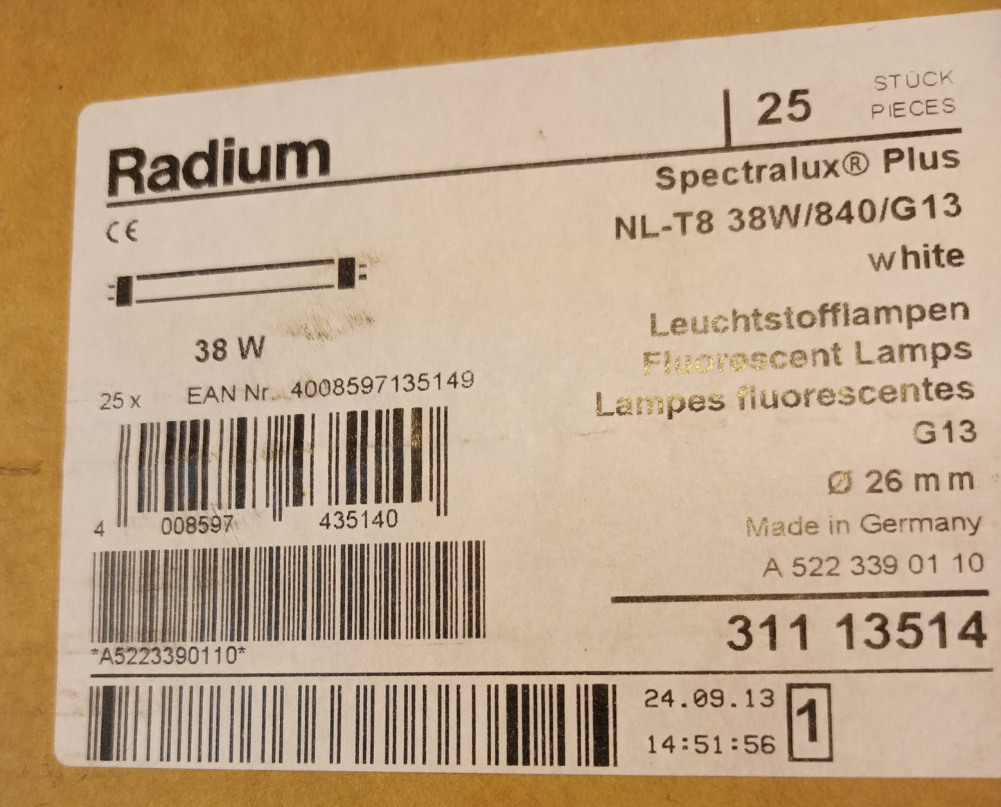 Fluorescent tube Spectralux®Plus , NL-T8 38Watt / 840/G13 Six pack