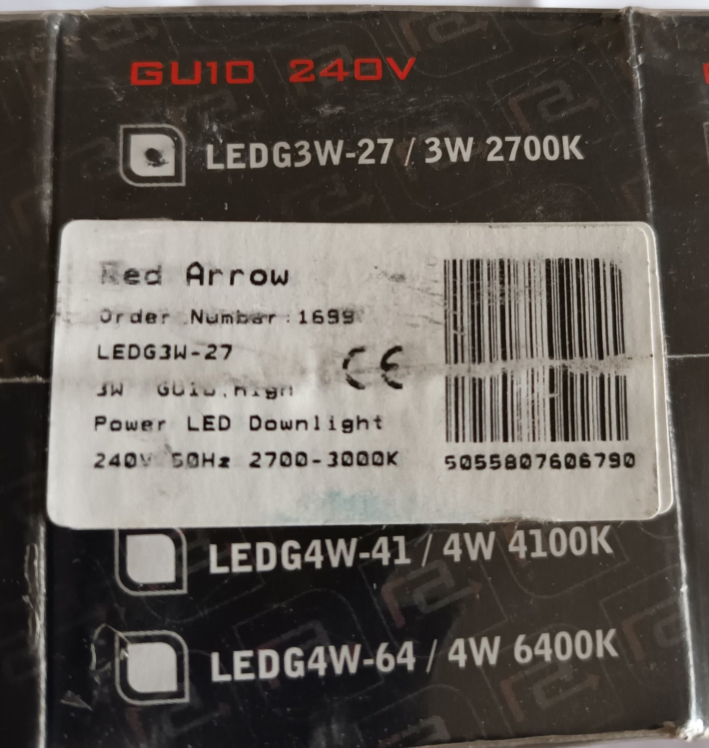 GU10 3 Watt warm white by Red arrow Ten Pack