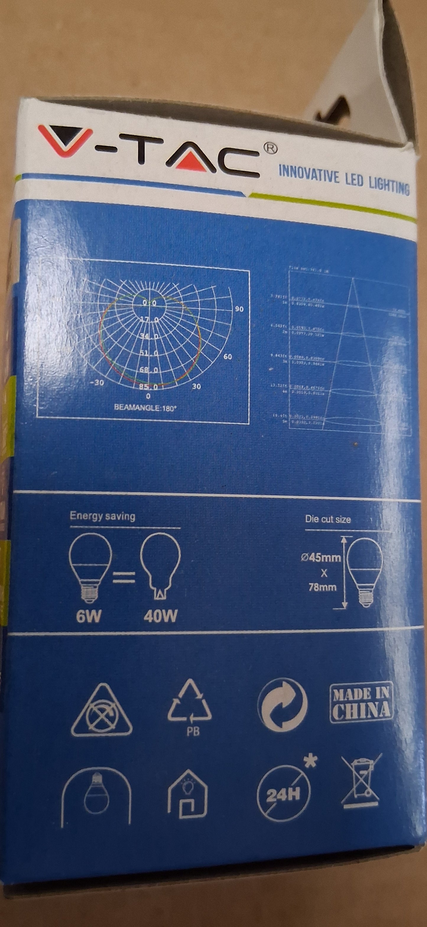 6 watt = 40 watt SES-E14 LED Golf ball - 2700K warm white by v-tac