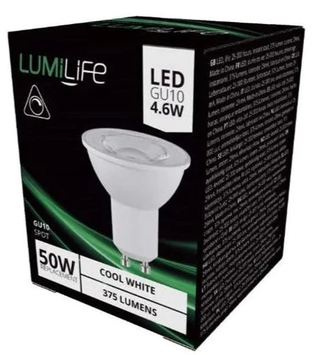 10 x LumiLife LED Gu10 345Lm 3.6W - 4.6W 4,000K (Cool White) Dimmable
