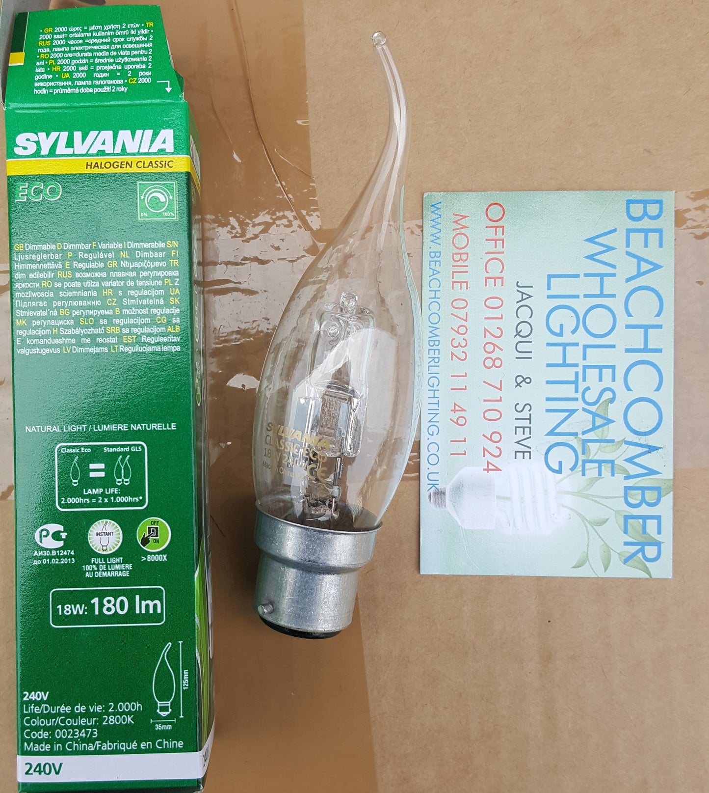 Candle Halogen Bent Tip 18W BC Pack of 10 - Beachcomber Lighting