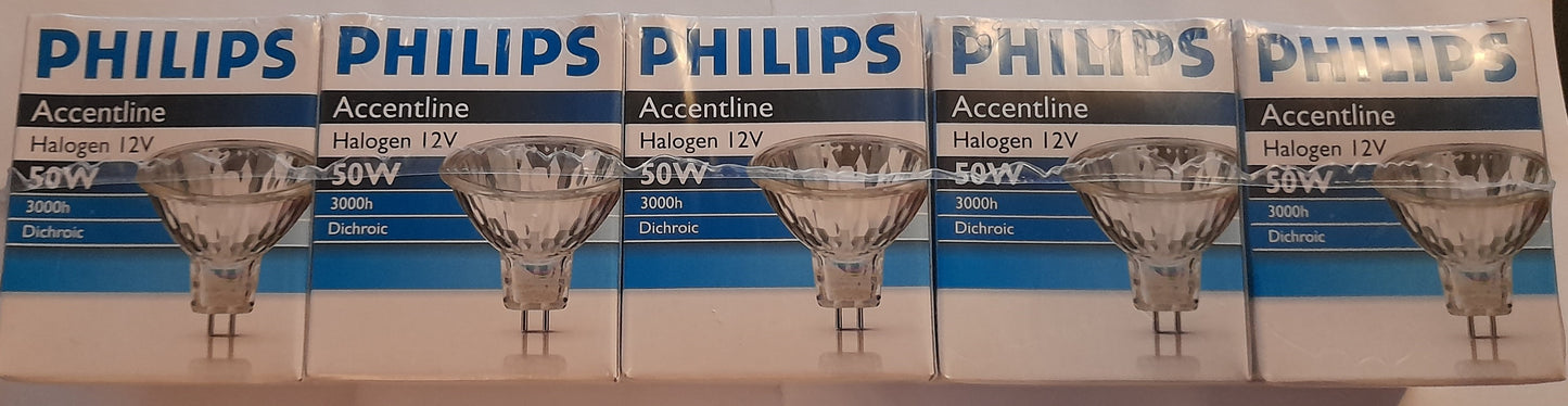 Mr16 Halogen 50Watt 12V 36D Philips Accentline Gu5.3 Box Of TEN For £25