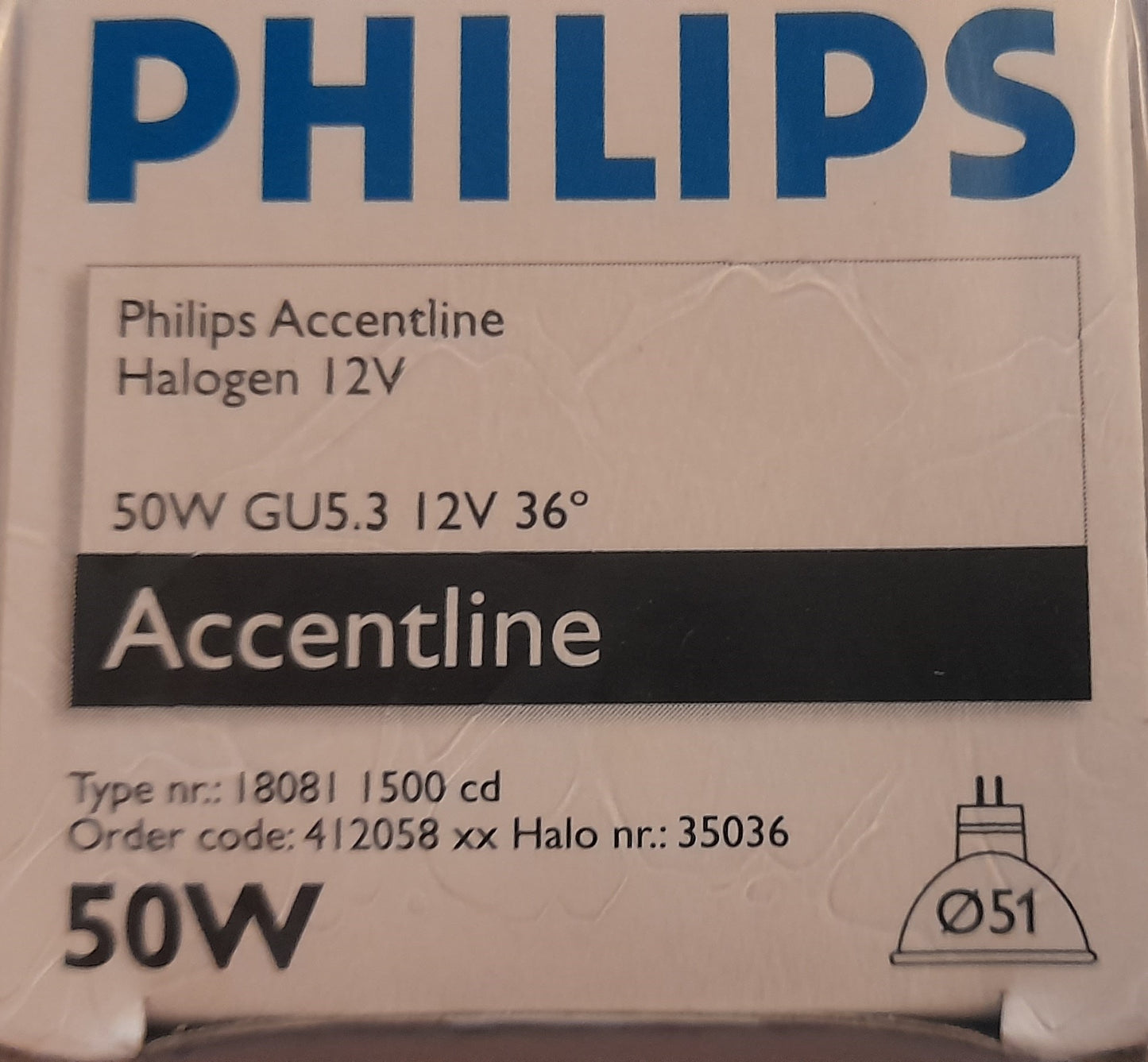 Mr16 Halogen 50Watt 12V 36D Philips Accentline Gu5.3 Box Of TEN For £25