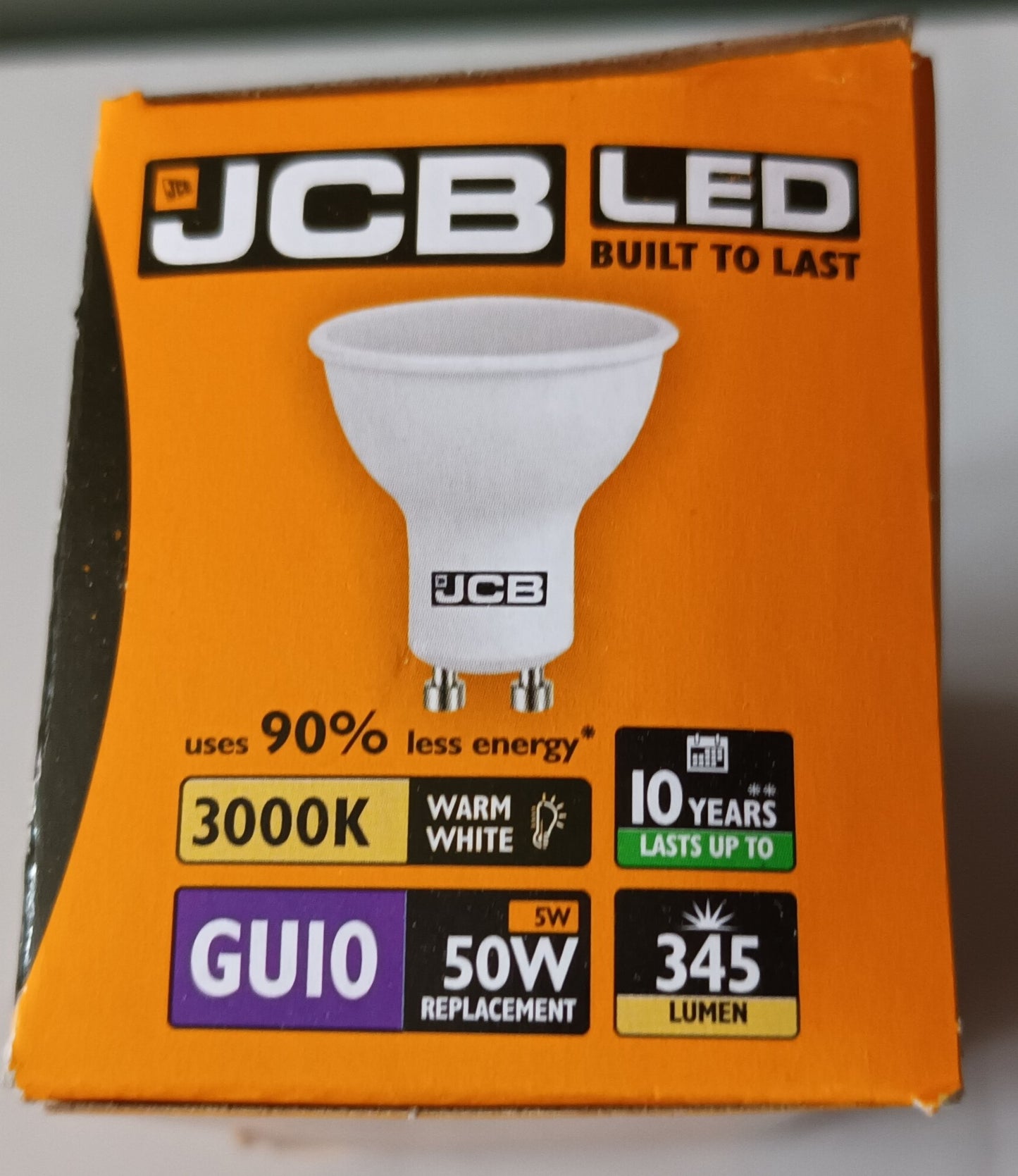JCB GU10 LED 5 Watts = 345LM =50W warm white / 3000k non-dimmable packs of 8/16/32