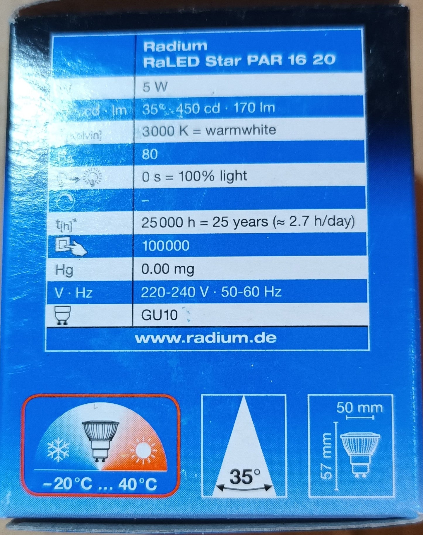 Radium LED Gu10 5Watts long life 25,000h only £4