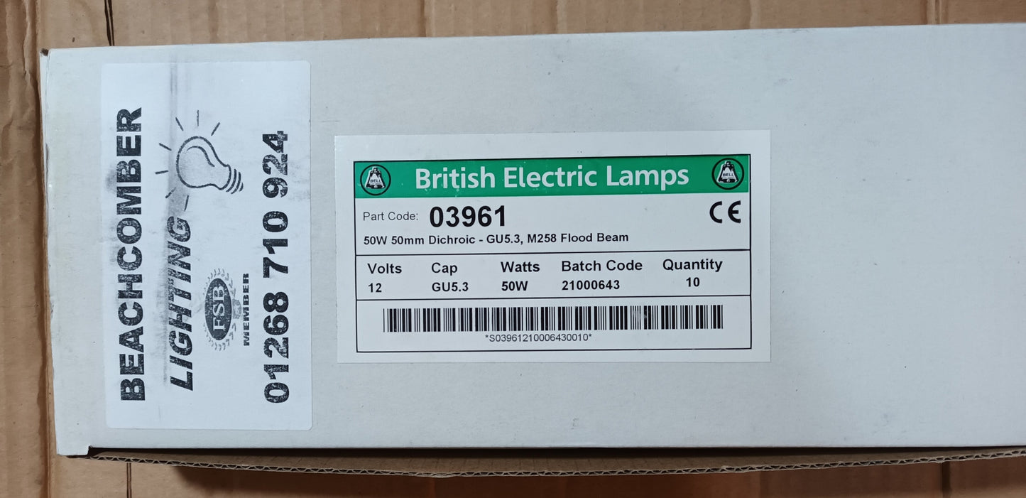 Bell MR16 50Ws 12volt low voltage 5,000h Flood Beam M258 Dichroic