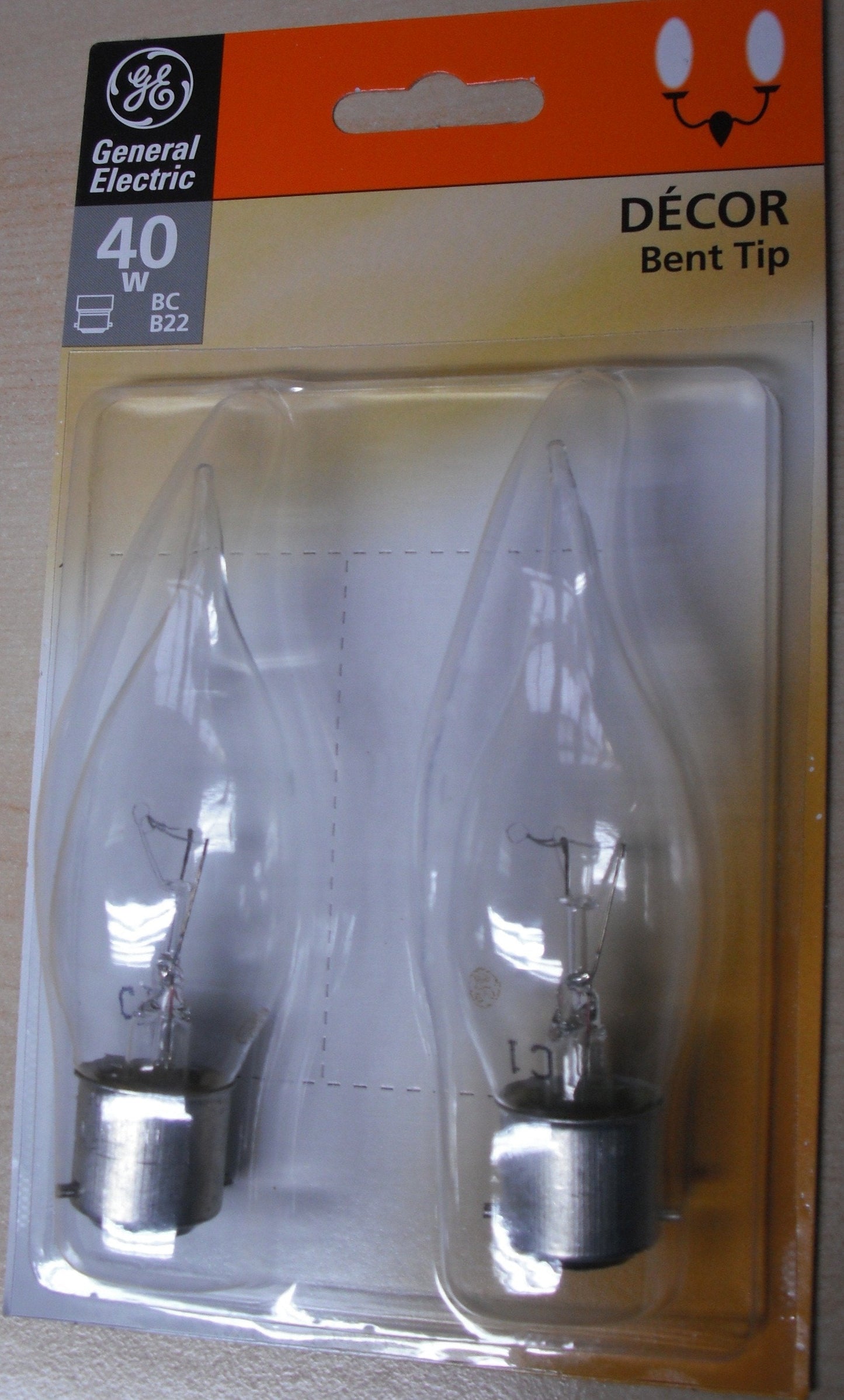 GE Clear Candle 40W BC/B22 Twin Pack - Beachcomber Lighting