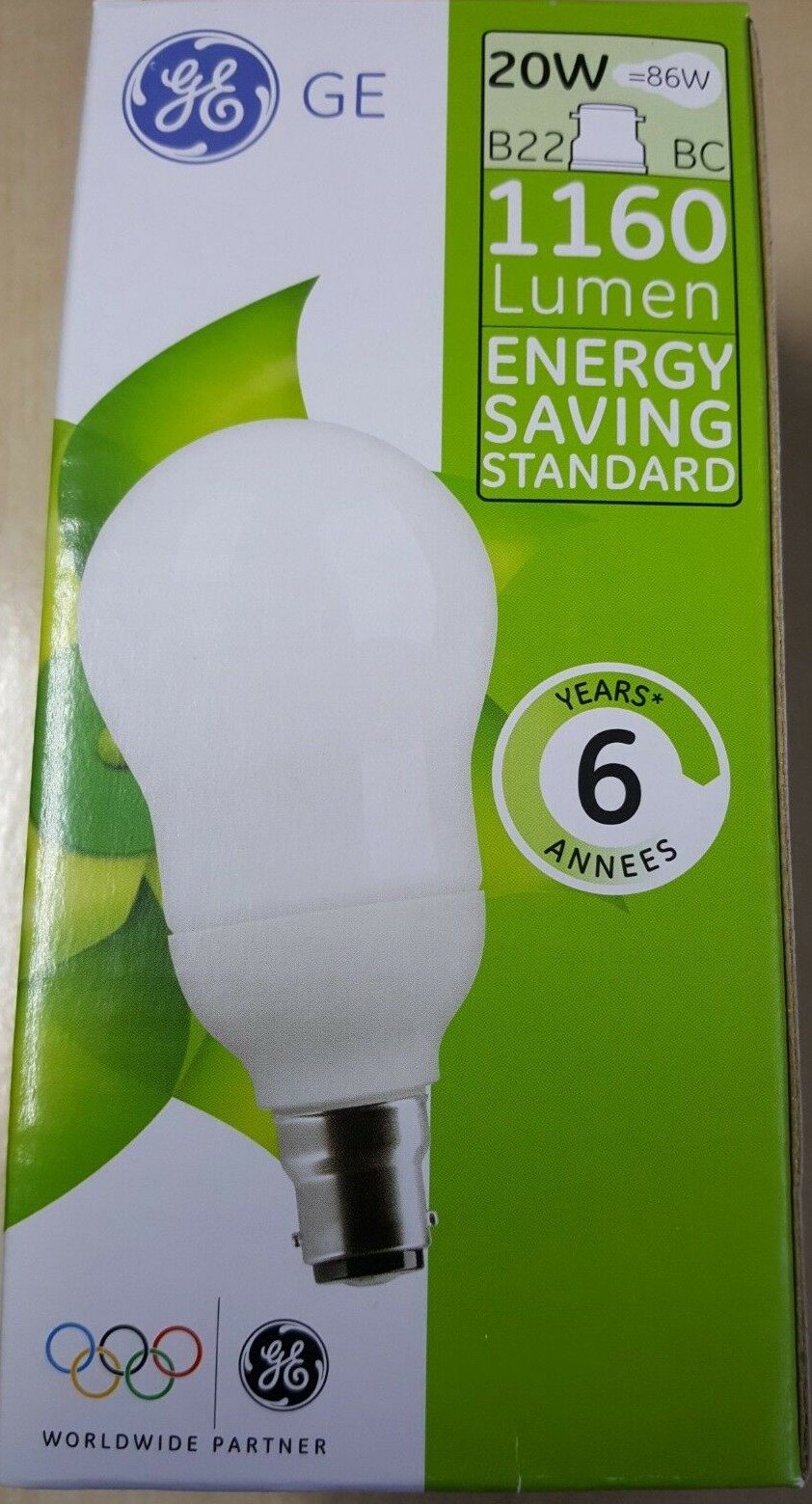 GE Energy Saving Bulbs BC (B22) or ES / E27 20W = 86W = 1160 Lumens - Beachcomber Lighting