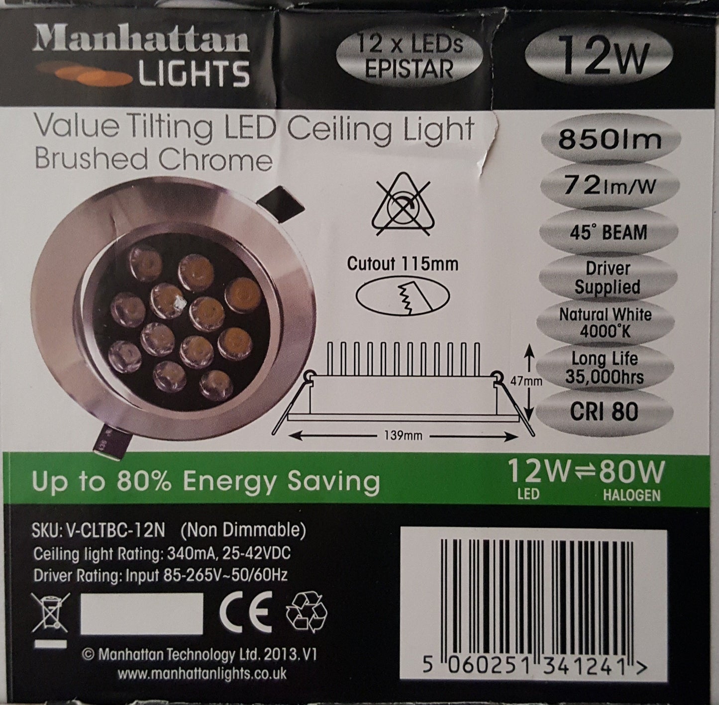 Ceiling Light Brushed Chrome 12W LED Cool White/Warm White - Beachcomber Lighting