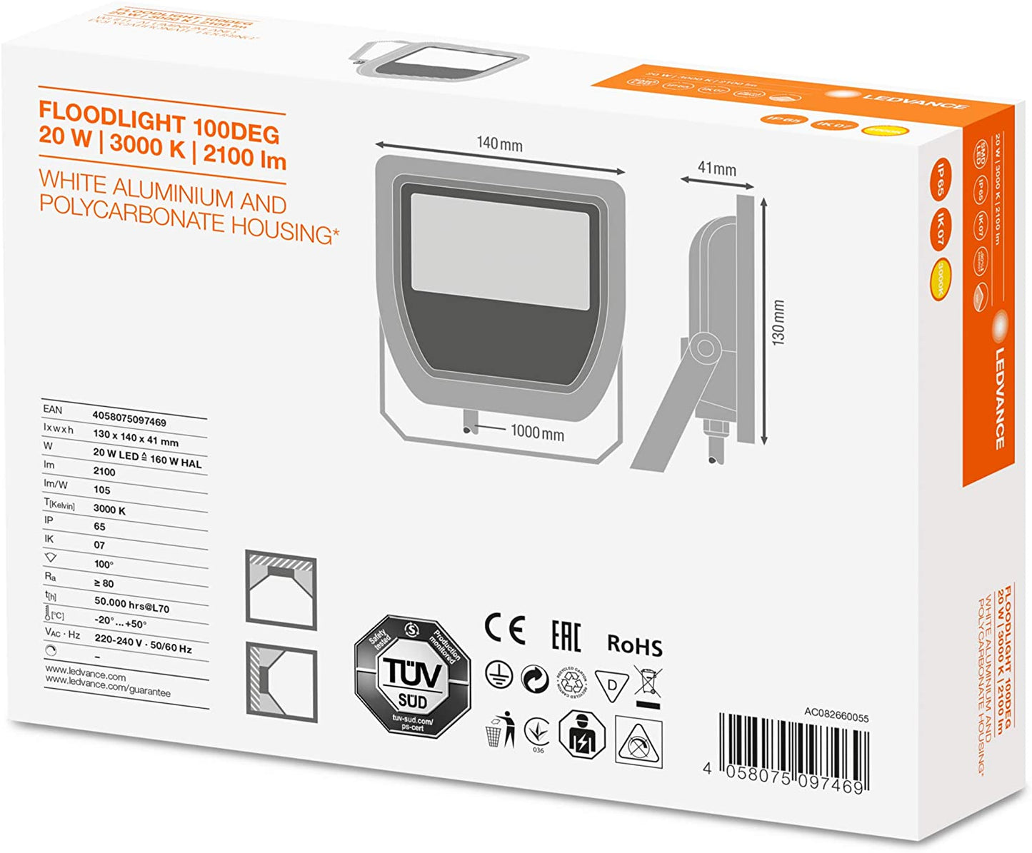 20w LEDvance LED floodlight Warm White 3000k, - Beachcomber Lighting