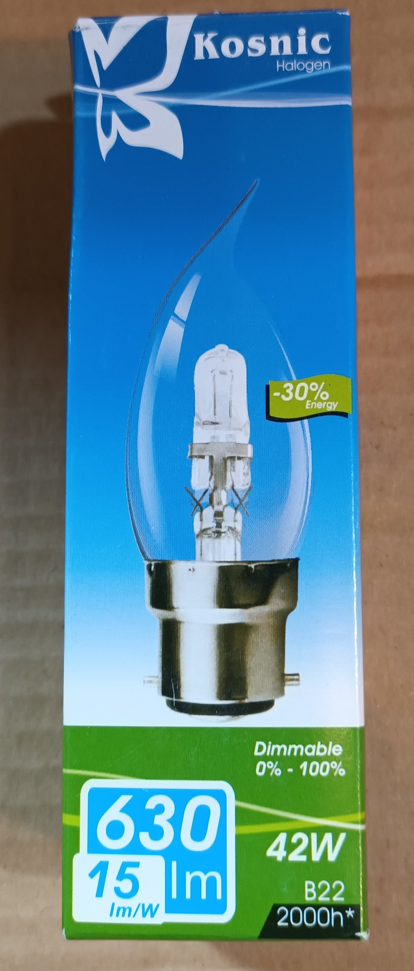 Bent Tip Candle Halogen Clear 42W Warm White BC / B22 By Kosnic