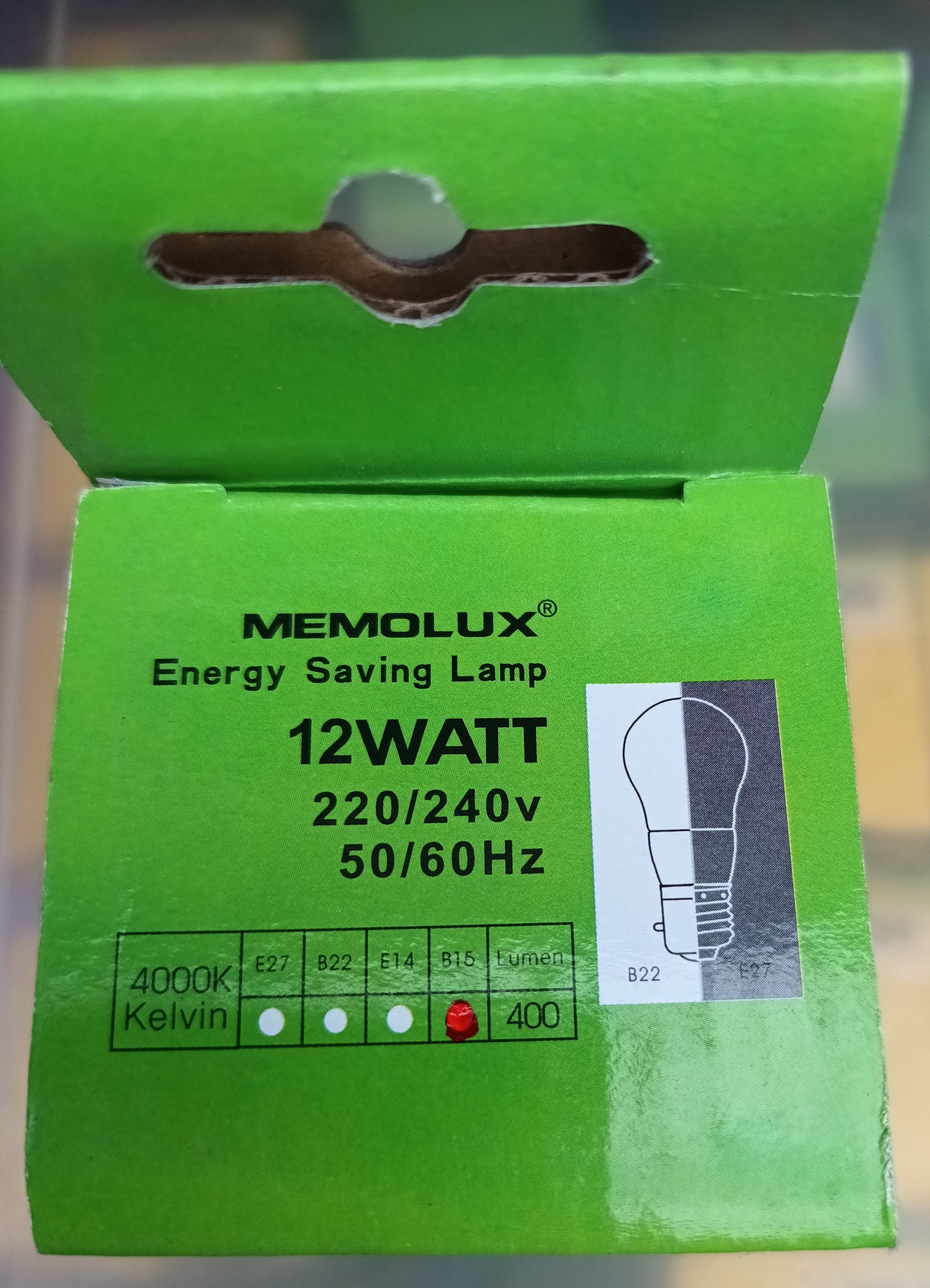 Memolux 12w = 40w 400lm SBC / b15, cool white / 4000k