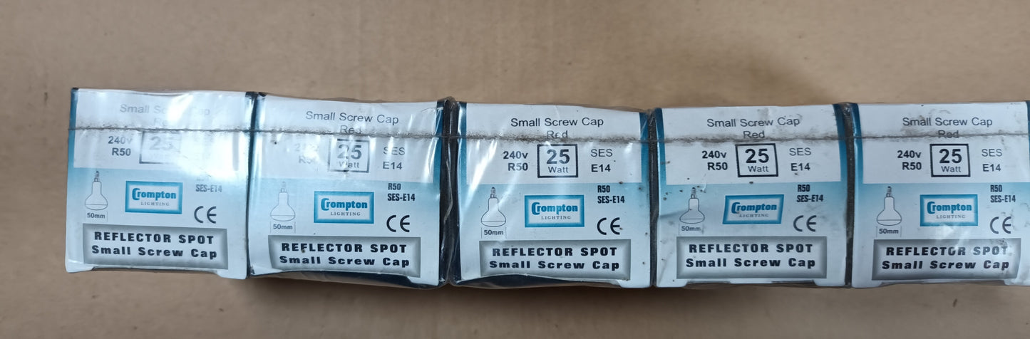 5 x R50 Red 25w ses / E14 by Crompton