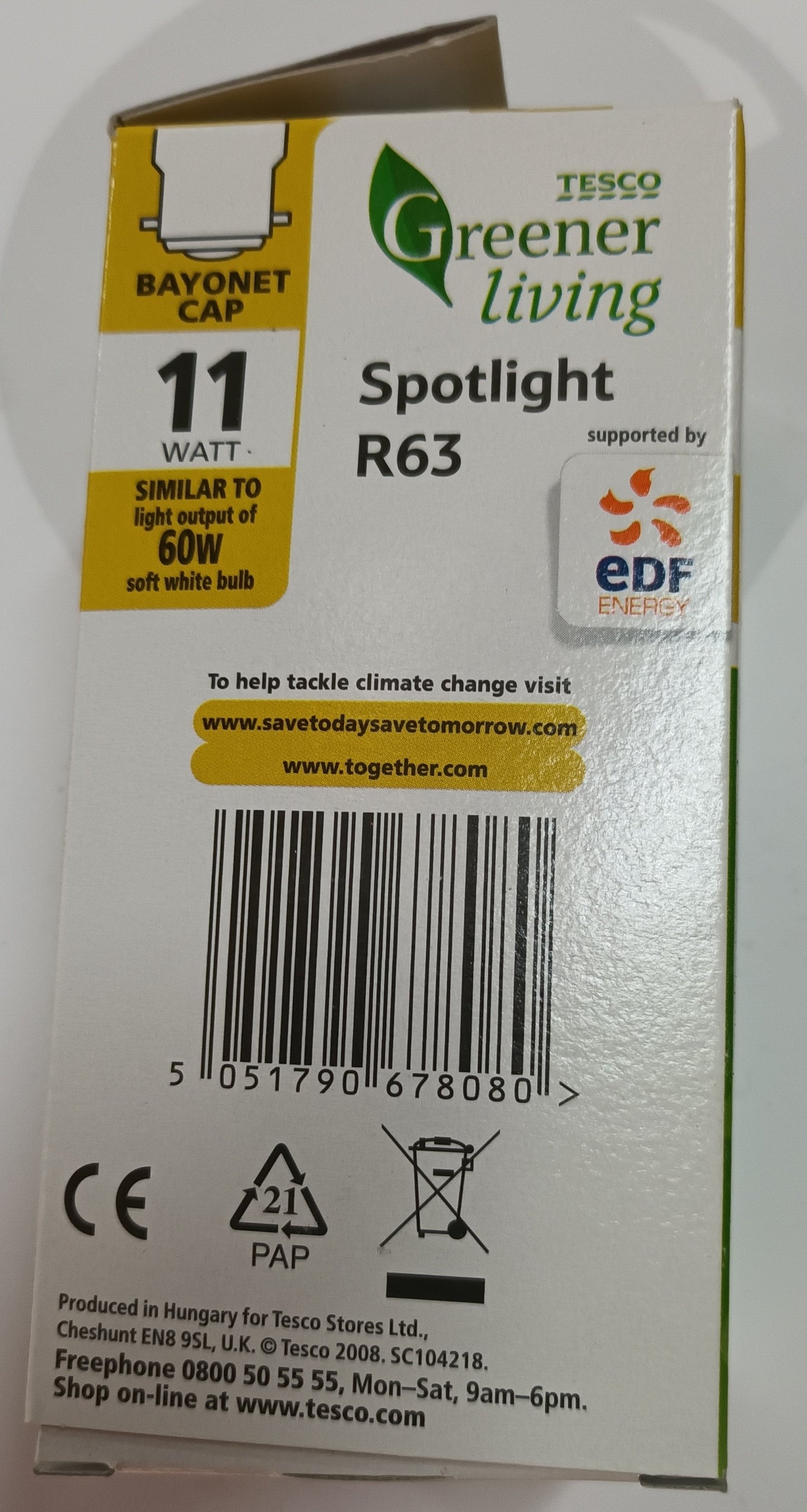 R63  Spotlight 11watts  = 60w BC / B22 Cap soft white