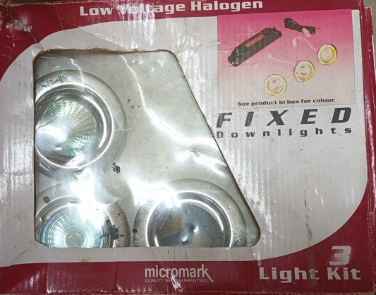 Chrome halogen Downlight kit of 3 fixed MR16 50w cut out 62mm by micromark