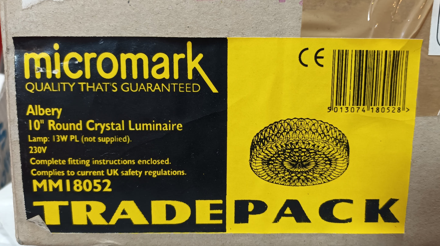 Vintage Micromark 10 inch round crystal light + bulb code MM18052