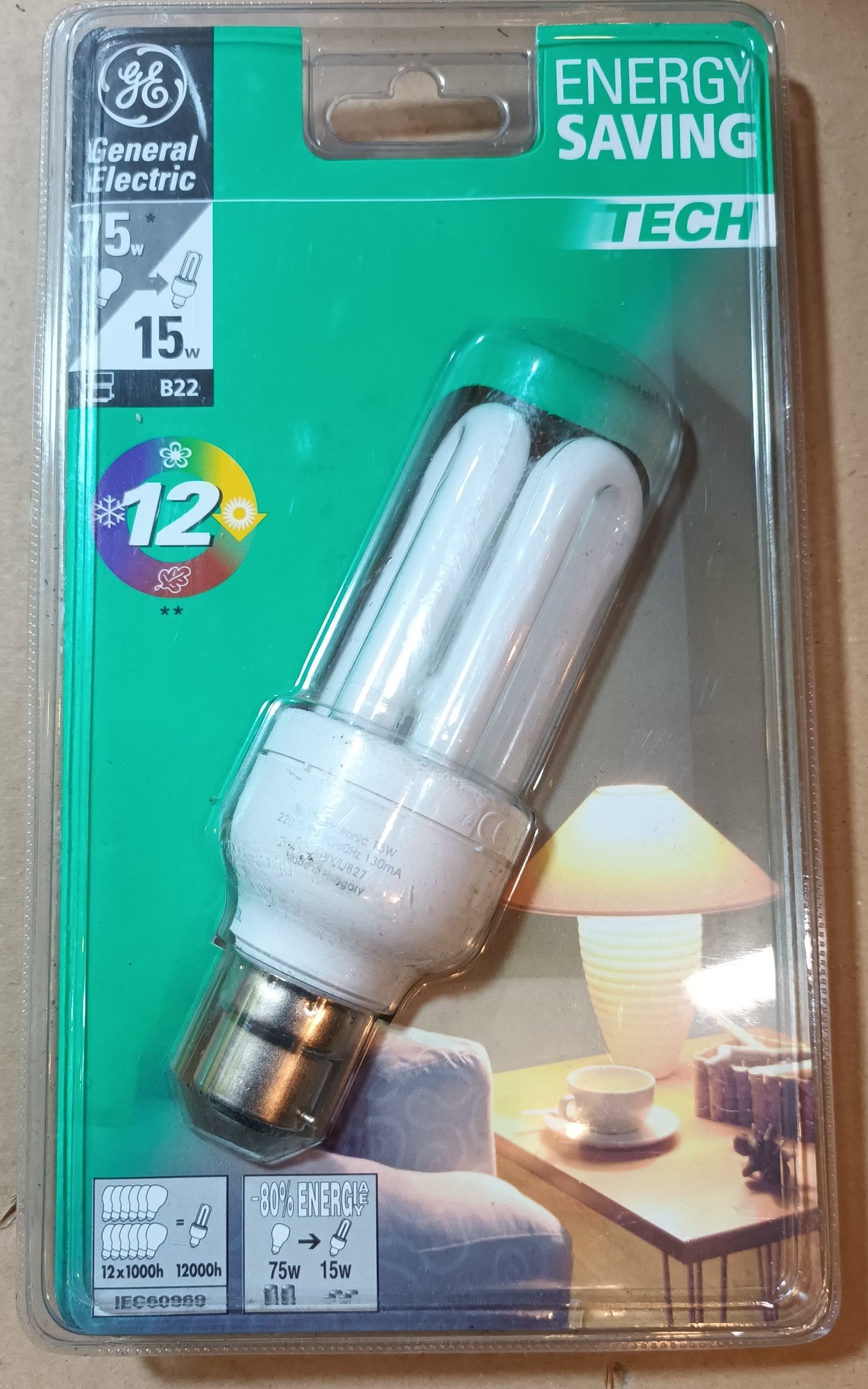 15Watt Energy Saving = 75W BC / B22 Bayonet Cap CFL Bulbs by GE