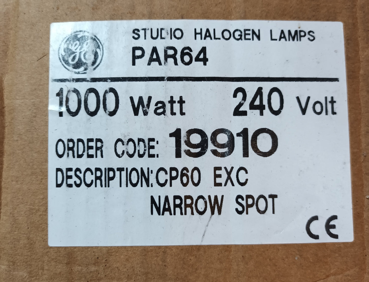 Par64 1000W 240V Studio Halogen Lamp 19910 Narrow Spot CP60 EXC by GE