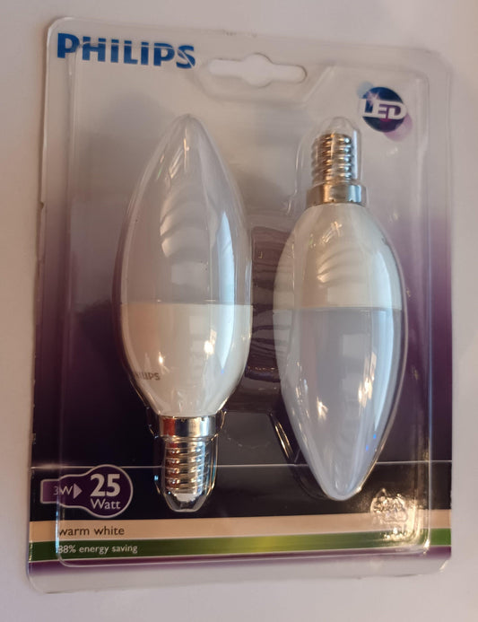 Philips 3w Candle Twin Pack ses / E14 cap Opal Warm White - Beachcomber Lighting