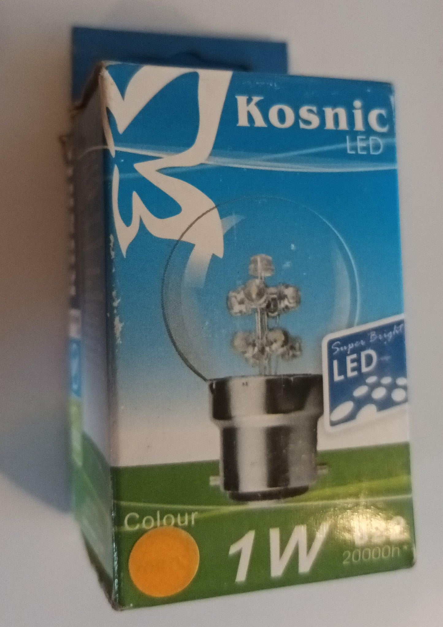 1W LED Golfball BC / B22 cap Orange by Kosnic - Beachcomber Lighting