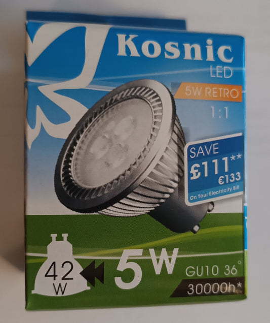 GU10 LED 5w = 42w warm white 36deg 30,000hrs life by Kosnic