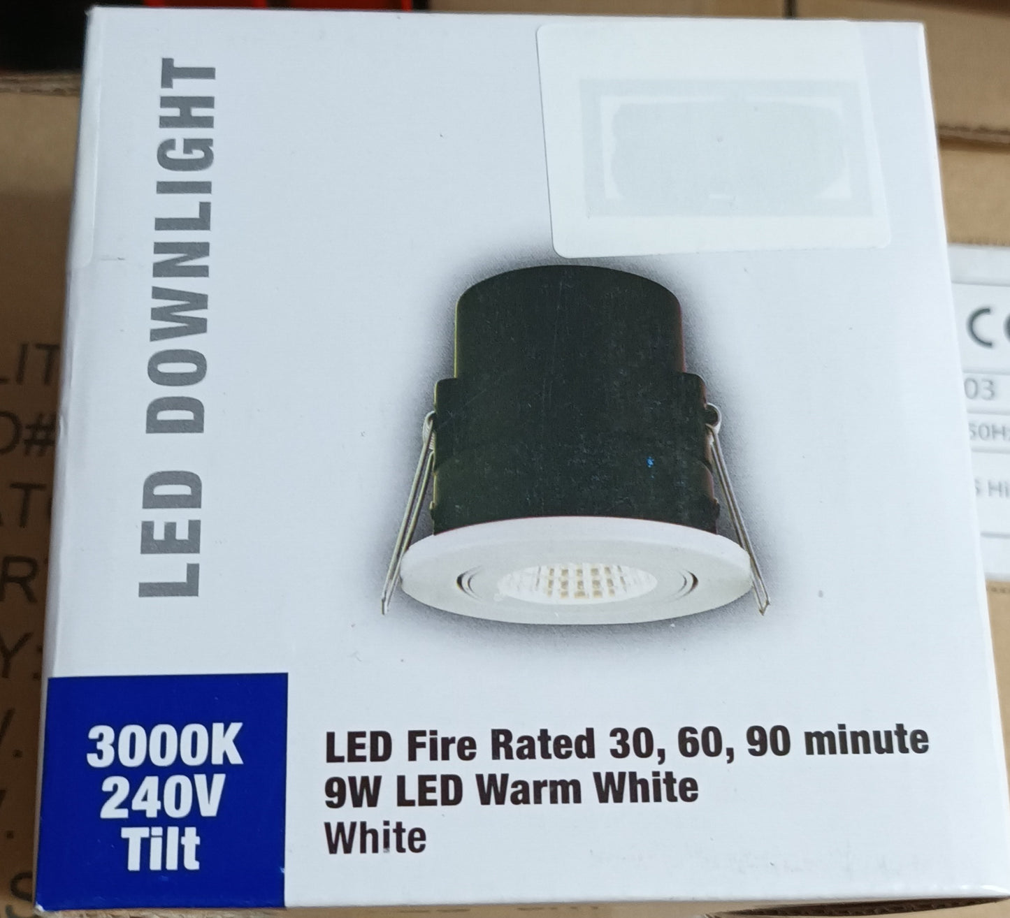Tilt 9w LED Downlight matt white IP20, 3000K, 560lm fire rated.