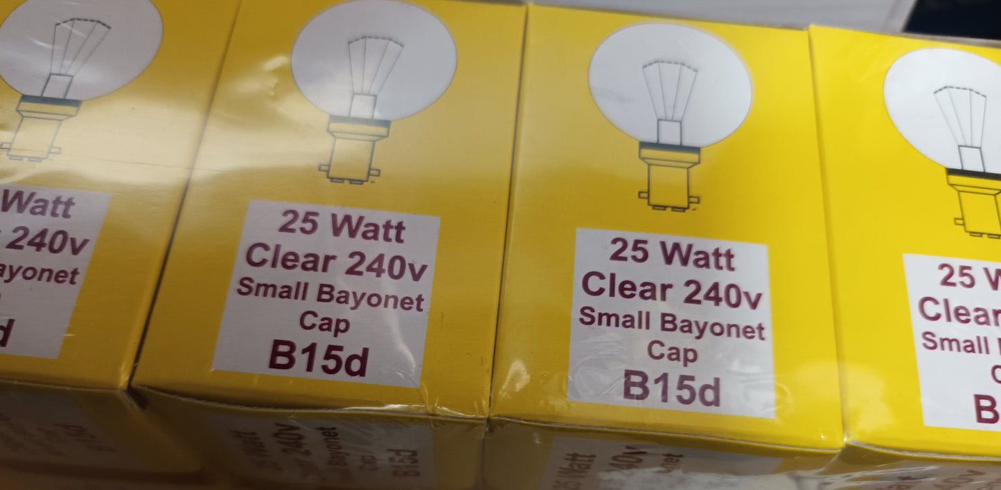 25Watt Golfball 45mm round Clear B15 / SBC 10 pack for £12.00