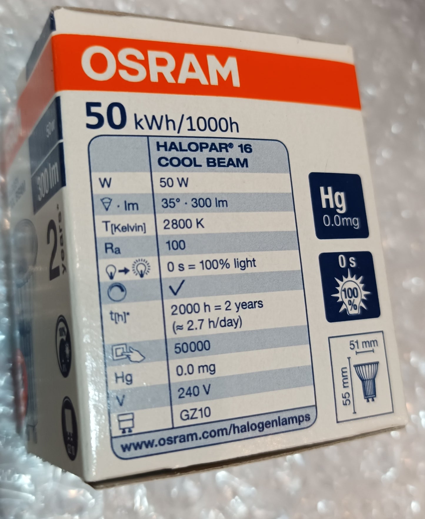 GU10 50 Watts by Osram pack of five